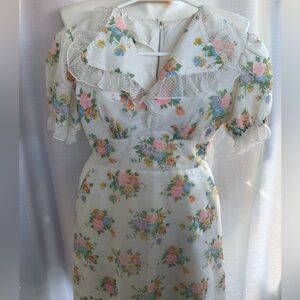 Vintage 1970s Prairie Dress Floral Ruffle Maxi Cottagecore Boho XS S